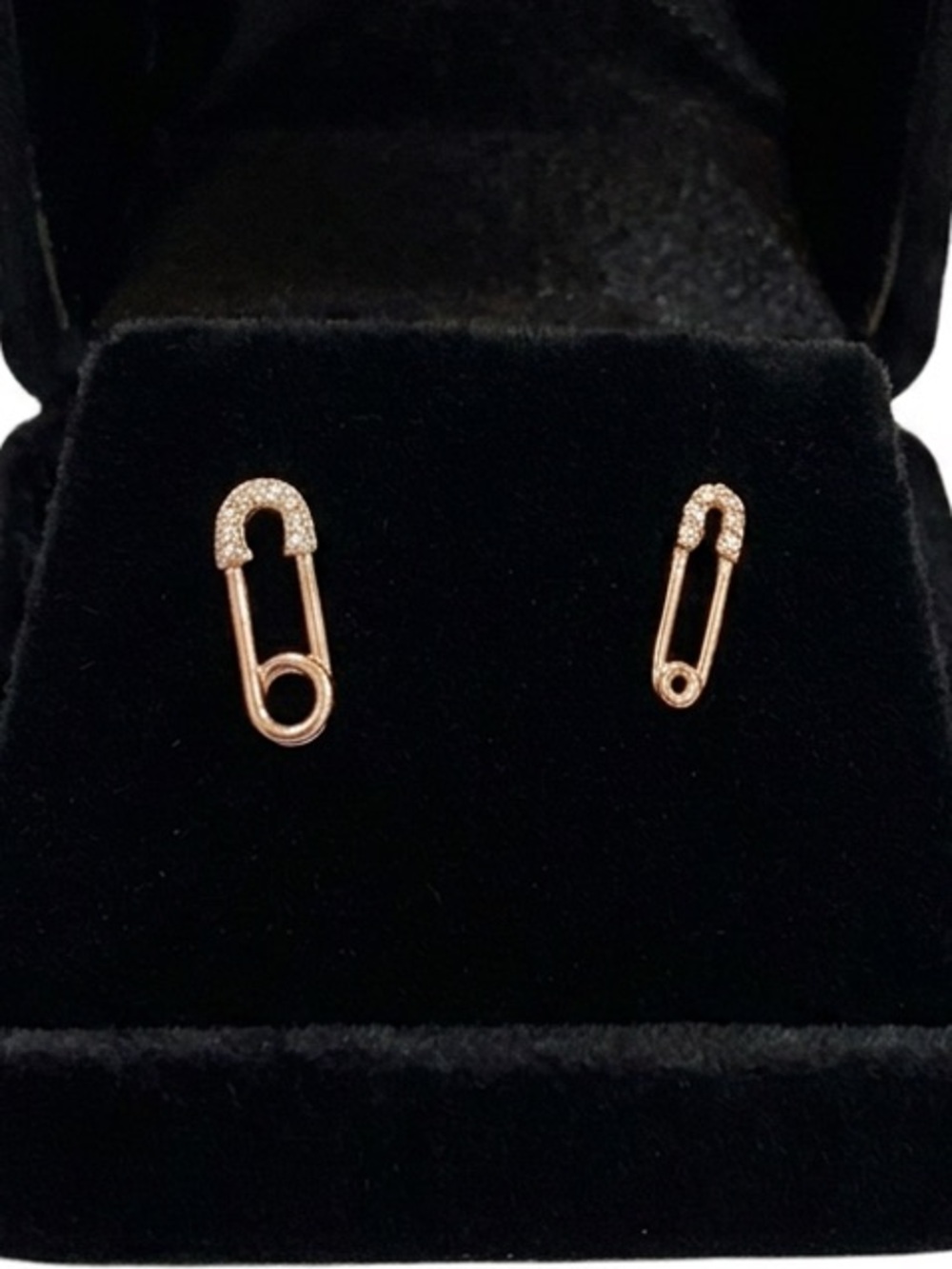 Luxury 14k Rose Gold Diamond Safety Pin Stud Earring | Fine Jewelry | Trending